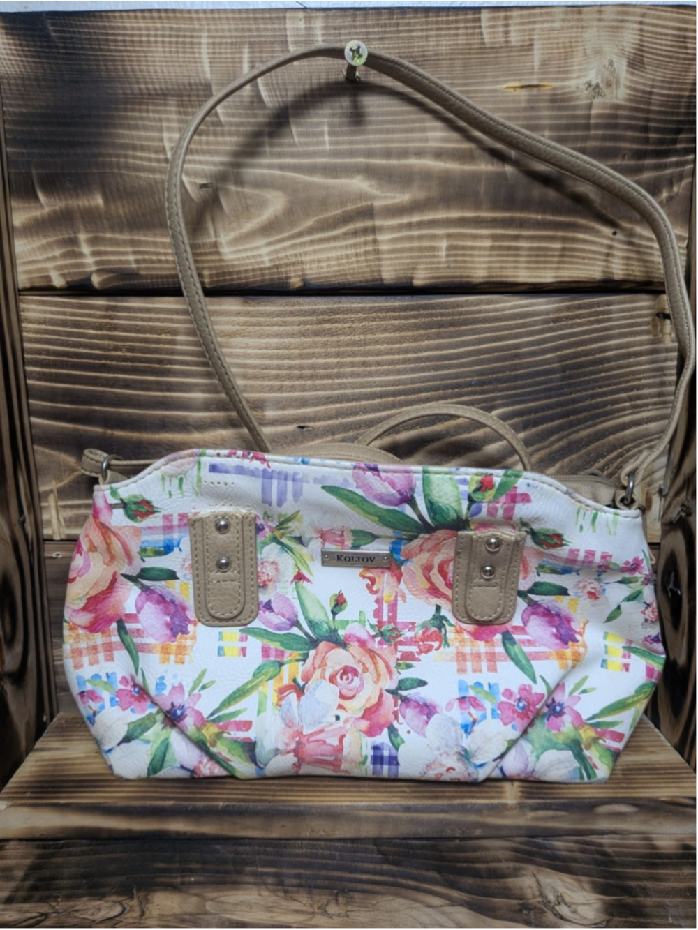 Koltov Floral Print Shoulder Bag Womens Medium Multicolor Faux Leather Handbag